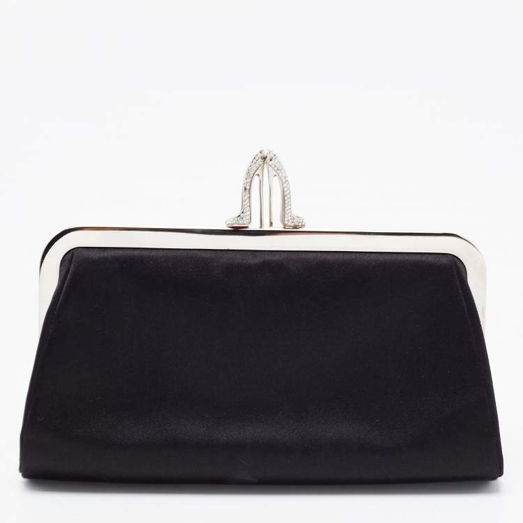 Pre Owned Christian Louboutin Black Satin Bow Clutch