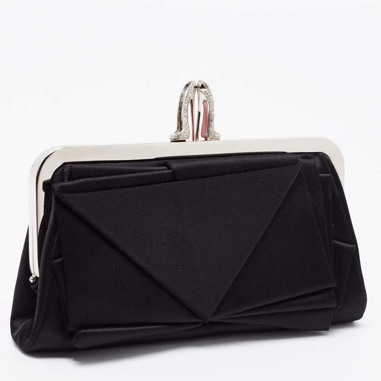 Pre Owned Christian Louboutin Black Satin Bow Clutch
