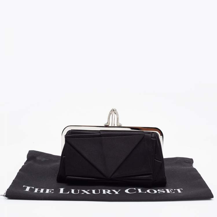 Pre Owned Christian Louboutin Black Satin Bow Clutch