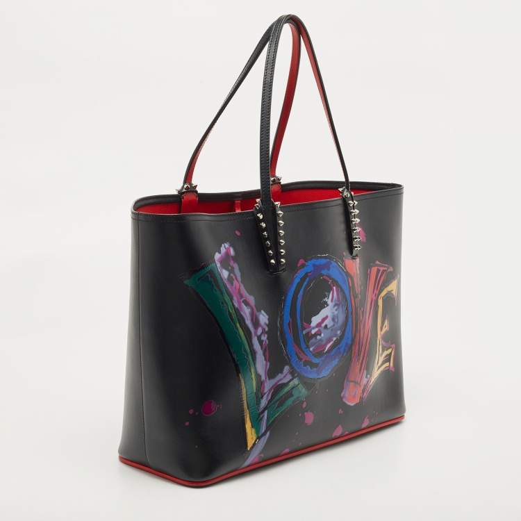 Pre Owned Christian Louboutin Black Paris Love Leather East-West Cabata Tote