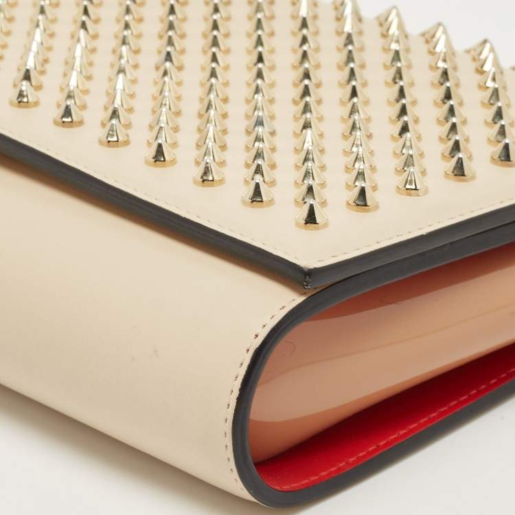 Pre Owned Christian Louboutin Beige Leather and Patent Paloma Spiked Chain Clutch