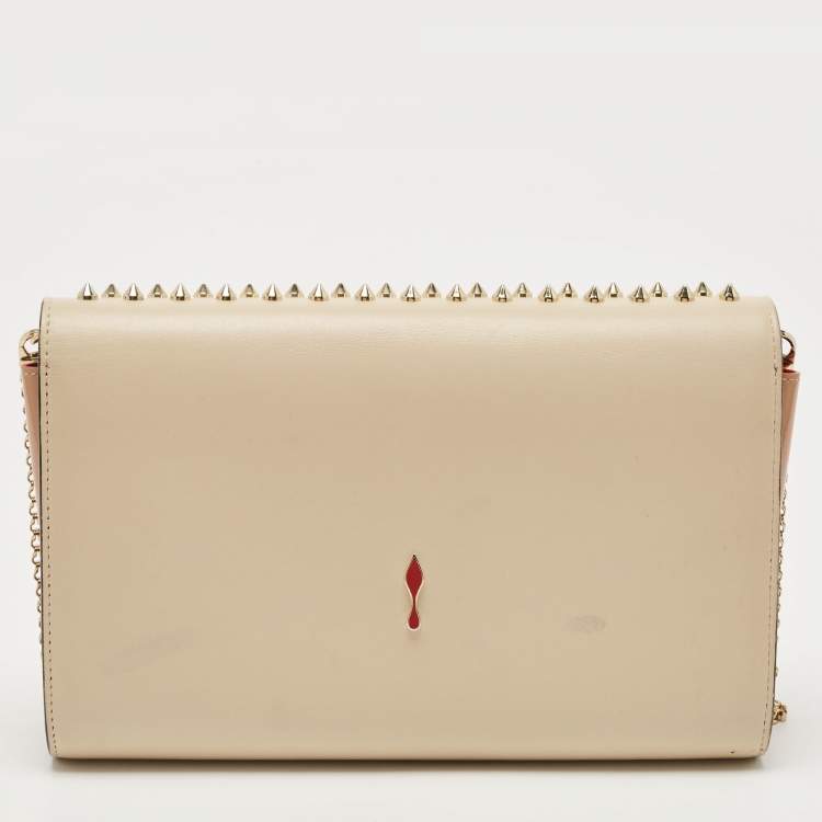 Pre Owned Christian Louboutin Beige Leather and Patent Paloma Spiked Chain Clutch