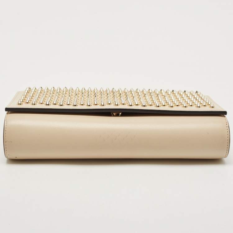 Pre Owned Christian Louboutin Beige Leather and Patent Paloma Spiked Chain Clutch