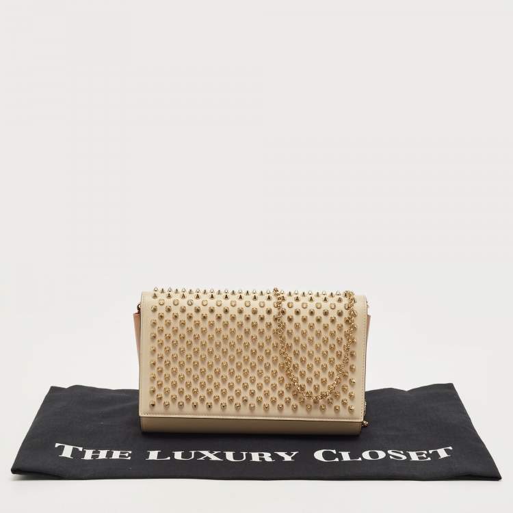 Pre Owned Christian Louboutin Beige Leather and Patent Paloma Spiked Chain Clutch