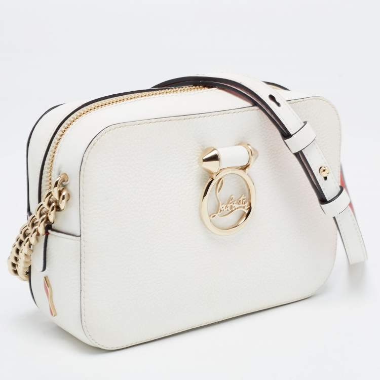Pre Owned Christian Louboutin White/Red Leather Mini Rubylou Crossbody Bag 