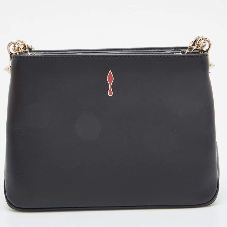 Pre Owned Christian Louboutin Black Leather and Suede Triloubi Embellished Chain Bag