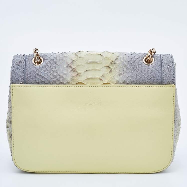 Pre Owned Christian Louboutin Grey/Yellow Python Small Sweet Charity Chain Bag