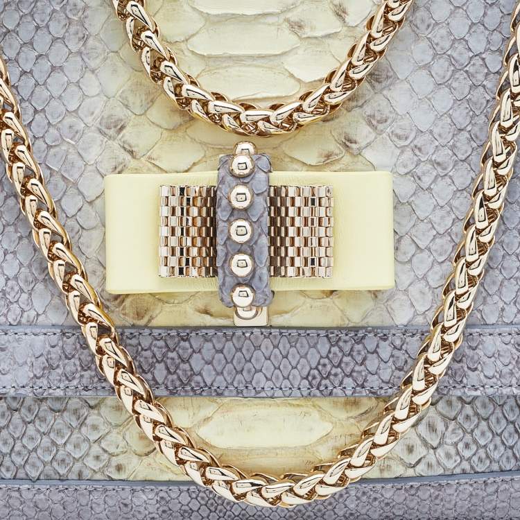 Pre Owned Christian Louboutin Grey/Yellow Python Small Sweet Charity Chain Bag