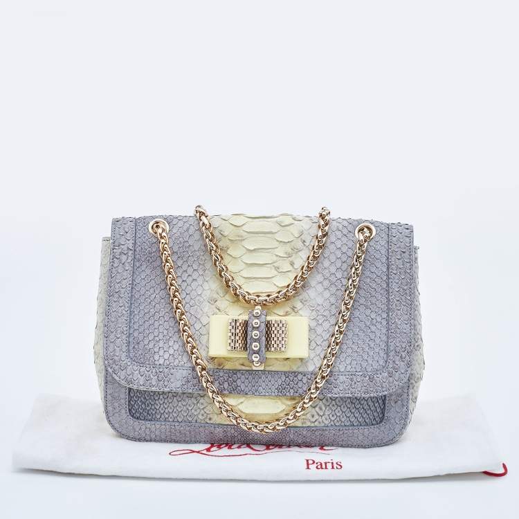 Pre Owned Christian Louboutin Grey/Yellow Python Small Sweet Charity Chain Bag