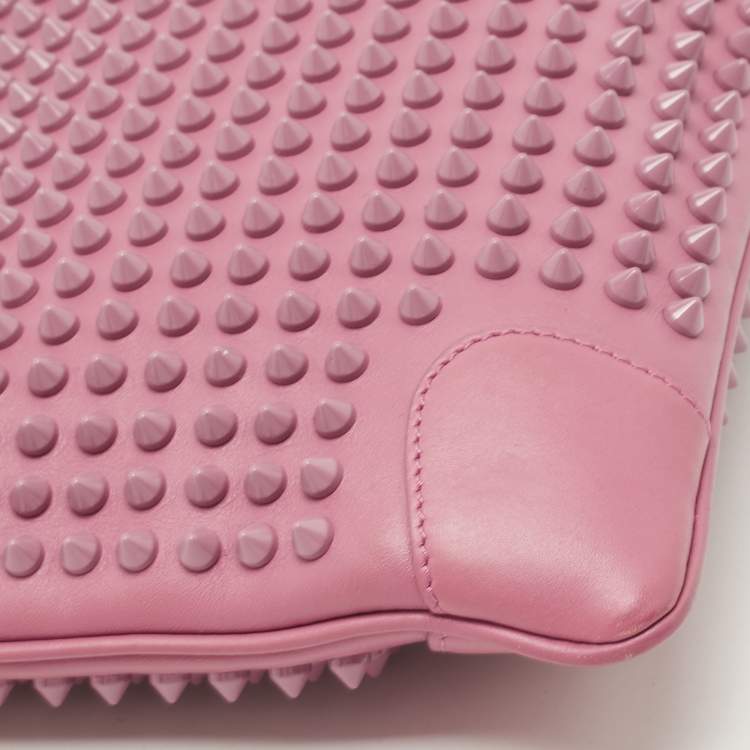Pre Owned Christian Louboutin Pink Leather Studded Kios Zip Crossbody Bag
