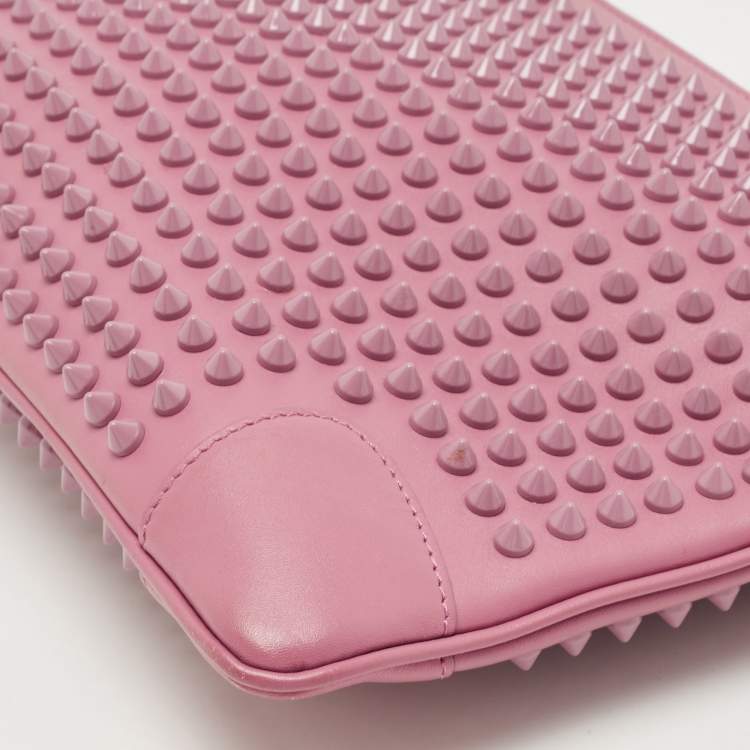Pre Owned Christian Louboutin Pink Leather Studded Kios Zip Crossbody Bag