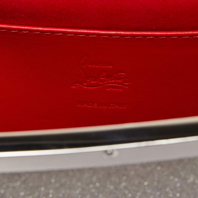 Pre Owned Christian Louboutin Silver Glitter Leather Palmette Chain Clutch