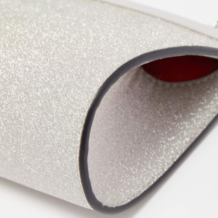 Pre Owned Christian Louboutin Silver Glitter Leather Palmette Chain Clutch