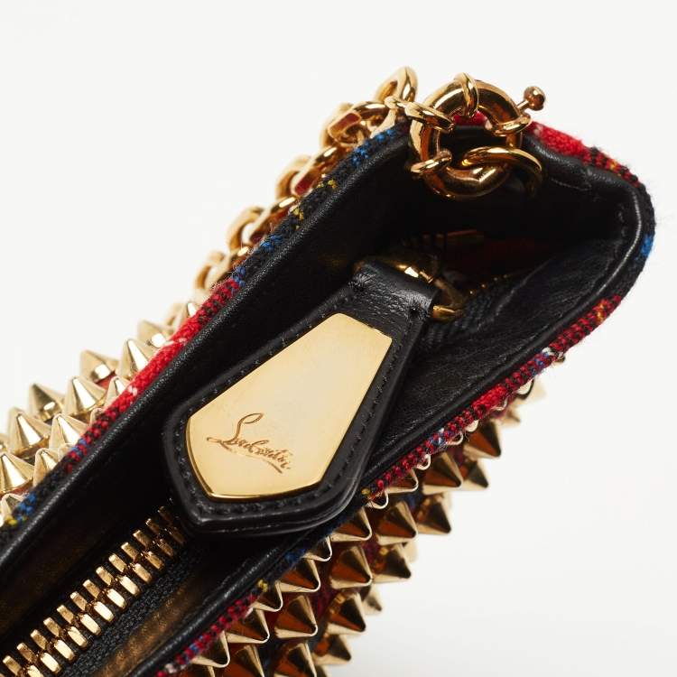 Pre Owned Christian Louboutin Multicolor Wool and Leather Loubiposh Spiked Chain Clutch