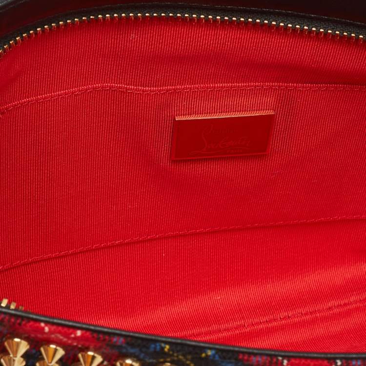 Pre Owned Christian Louboutin Multicolor Wool and Leather Loubiposh Spiked Chain Clutch
