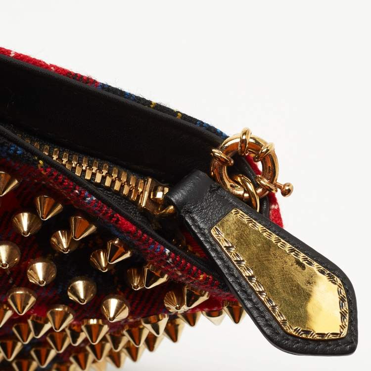 Pre Owned Christian Louboutin Multicolor Wool and Leather Loubiposh Spiked Chain Clutch