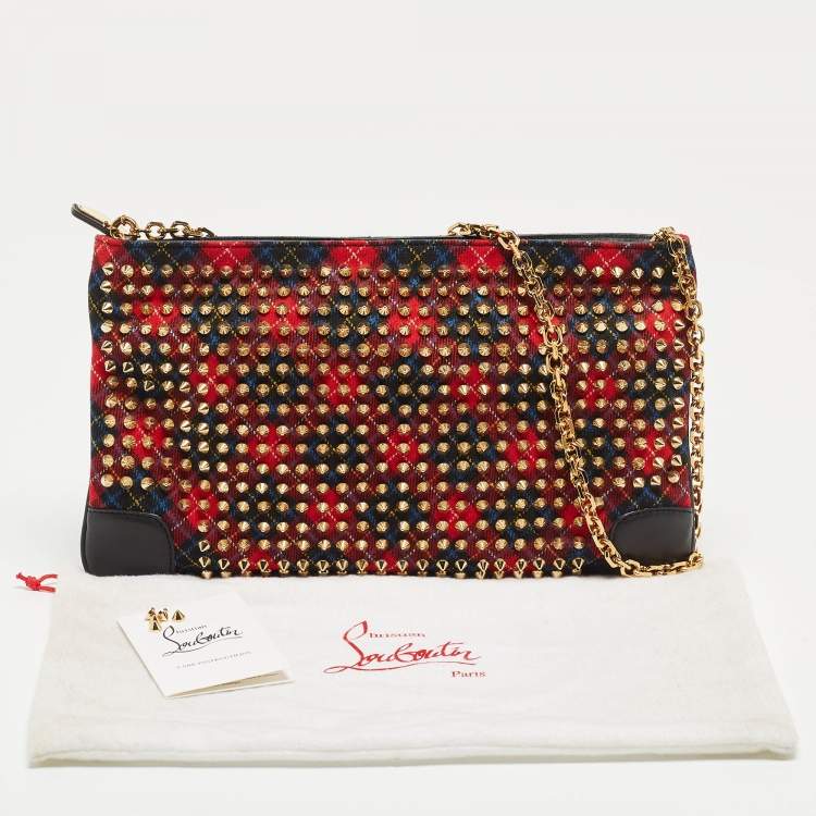Pre Owned Christian Louboutin Multicolor Wool and Leather Loubiposh Spiked Chain Clutch