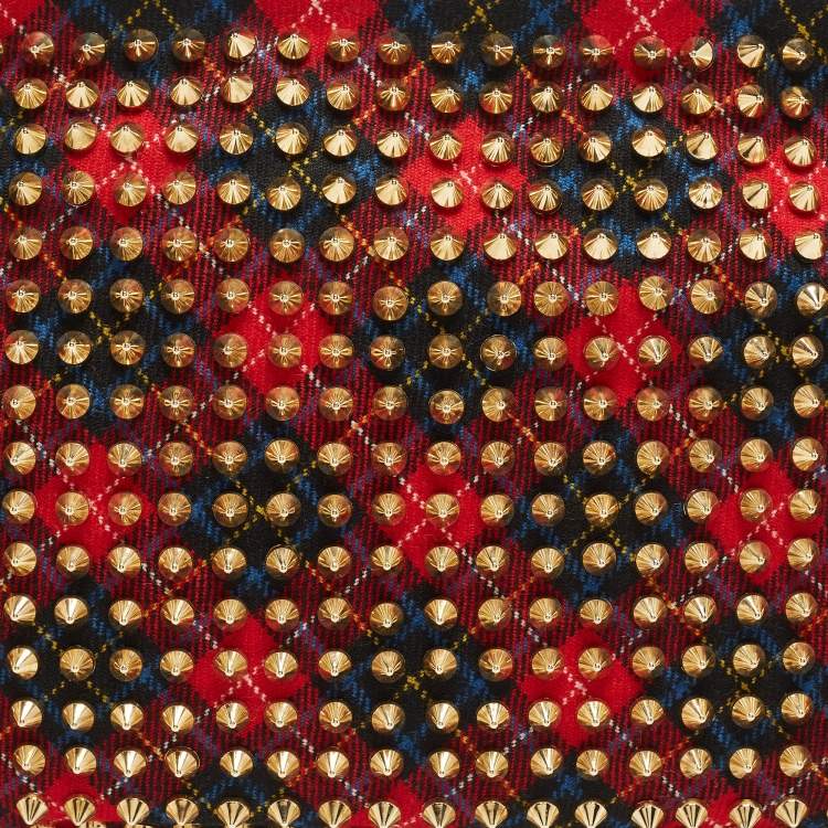 Pre Owned Christian Louboutin Multicolor Wool and Leather Loubiposh Spiked Chain Clutch