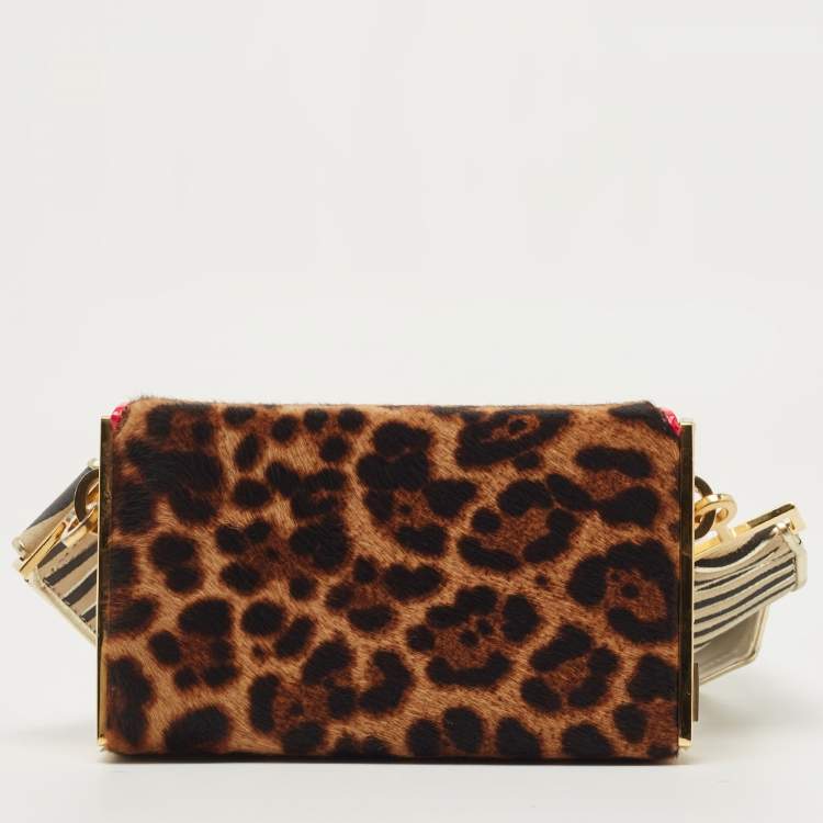 Pre Owned Christian Louboutin Multicolor Leopard Calfhair and Leather Small Carrie Ecusson Crossbody Bag