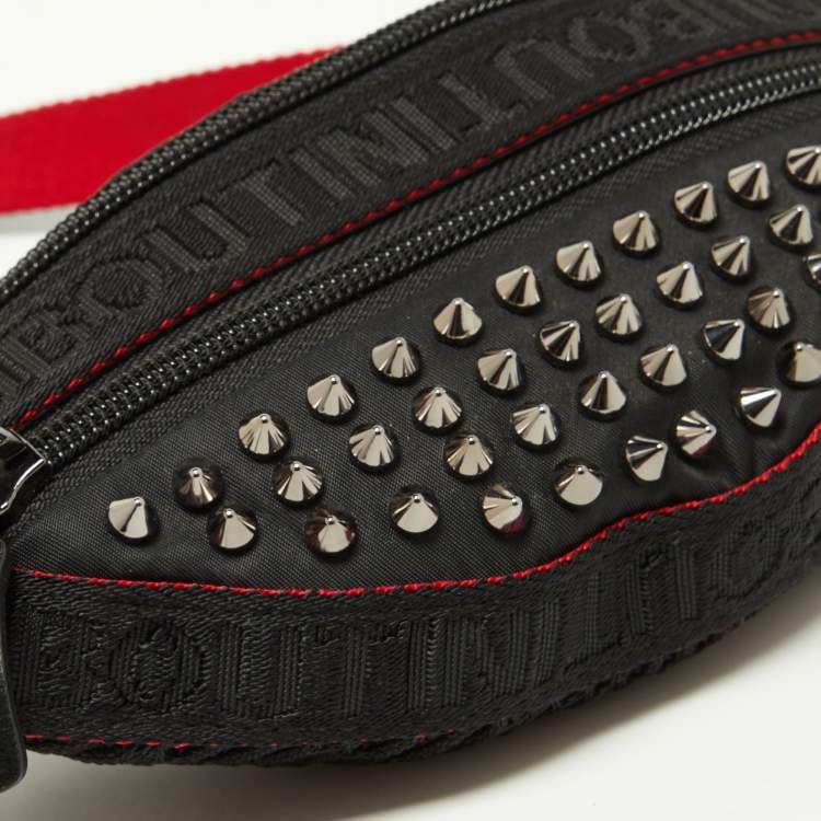 Pre Owned Christian Louboutin Black Nylon and Leather Spike Studded Belt Bag
