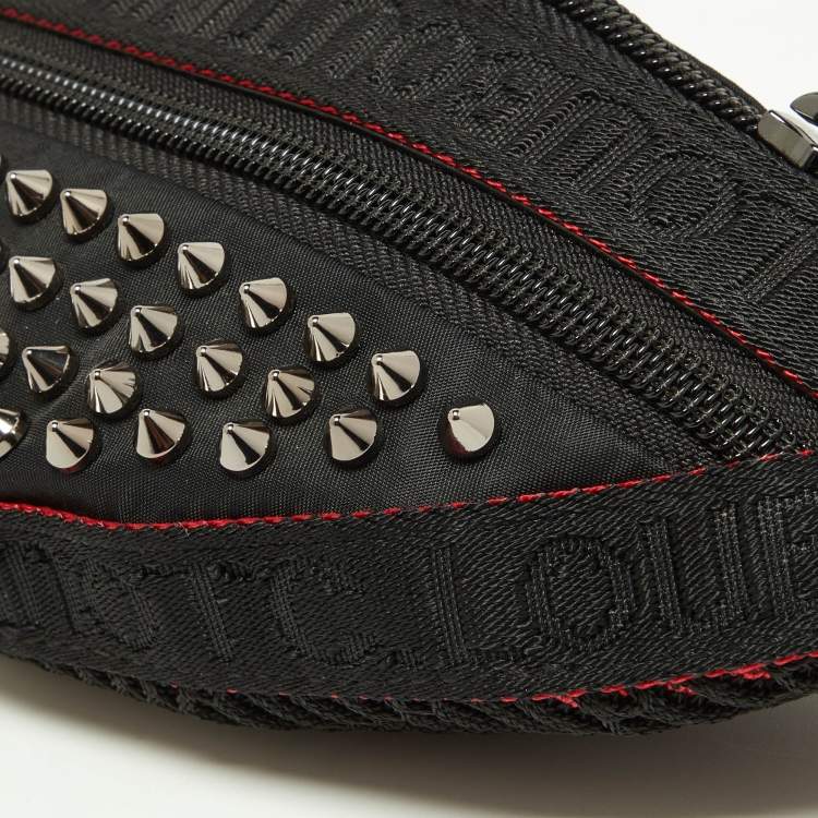 Pre Owned Christian Louboutin Black Nylon and Leather Spike Studded Belt Bag
