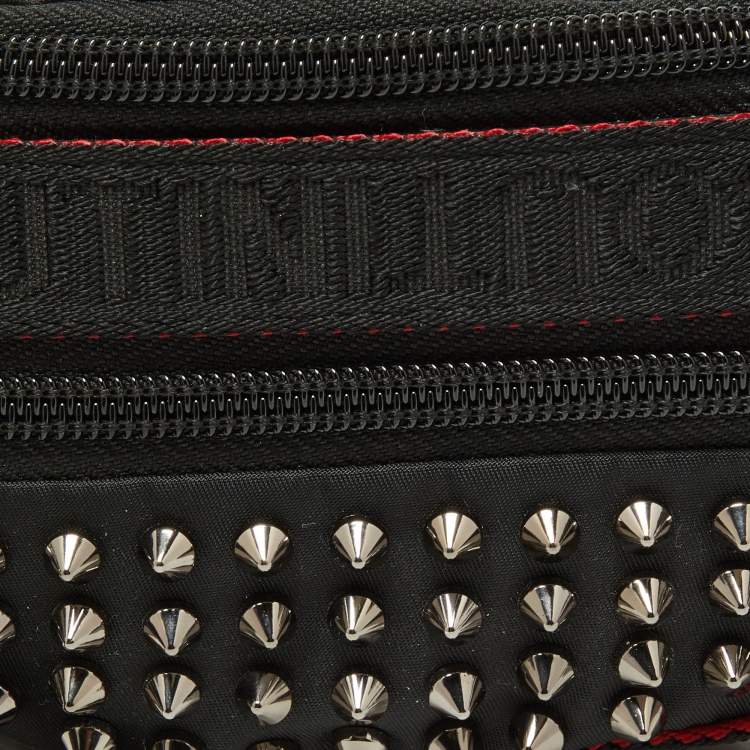 Pre Owned Christian Louboutin Black Nylon and Leather Spike Studded Belt Bag