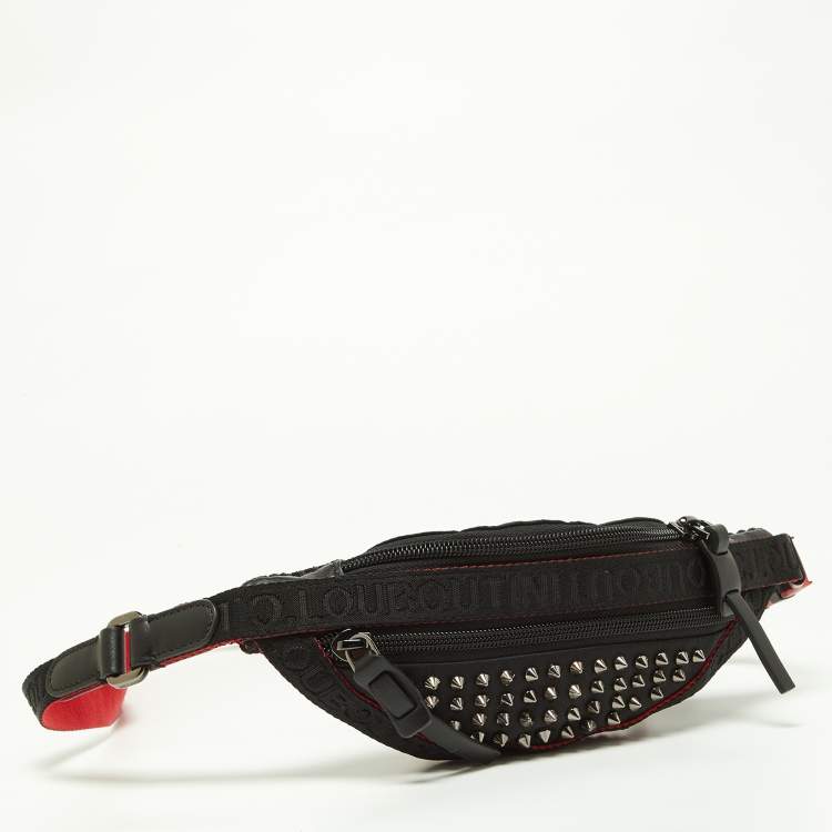 Pre Owned Christian Louboutin Black Nylon and Leather Spike Studded Belt Bag