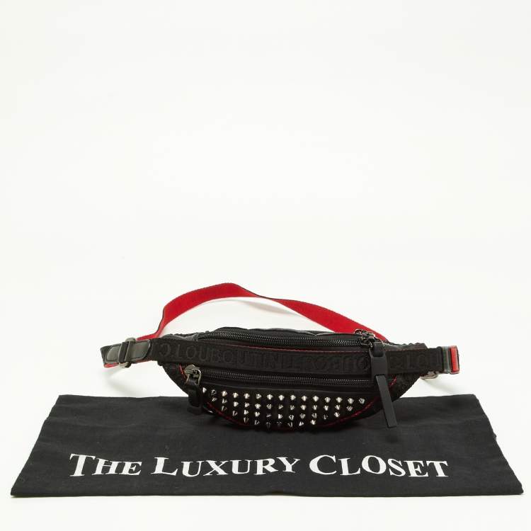 Pre Owned Christian Louboutin Black Nylon and Leather Spike Studded Belt Bag