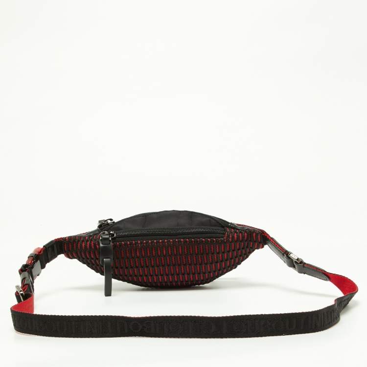 Pre Owned Christian Louboutin Black Nylon and Leather Spike Studded Belt Bag