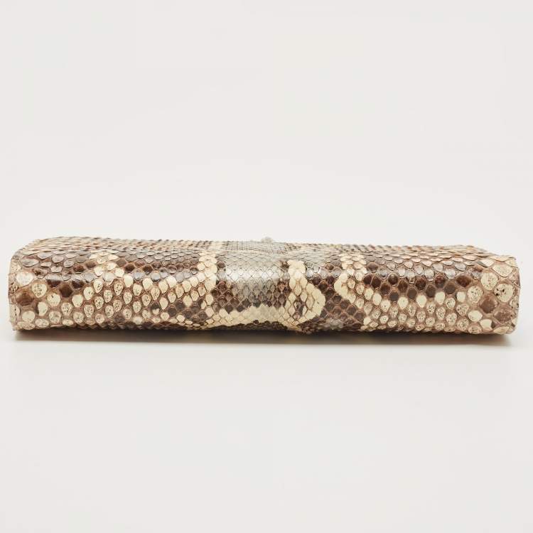 Pre Owned Christian Louboutin Multicolor Python Crystals Embellished Lock Frame Clutch
