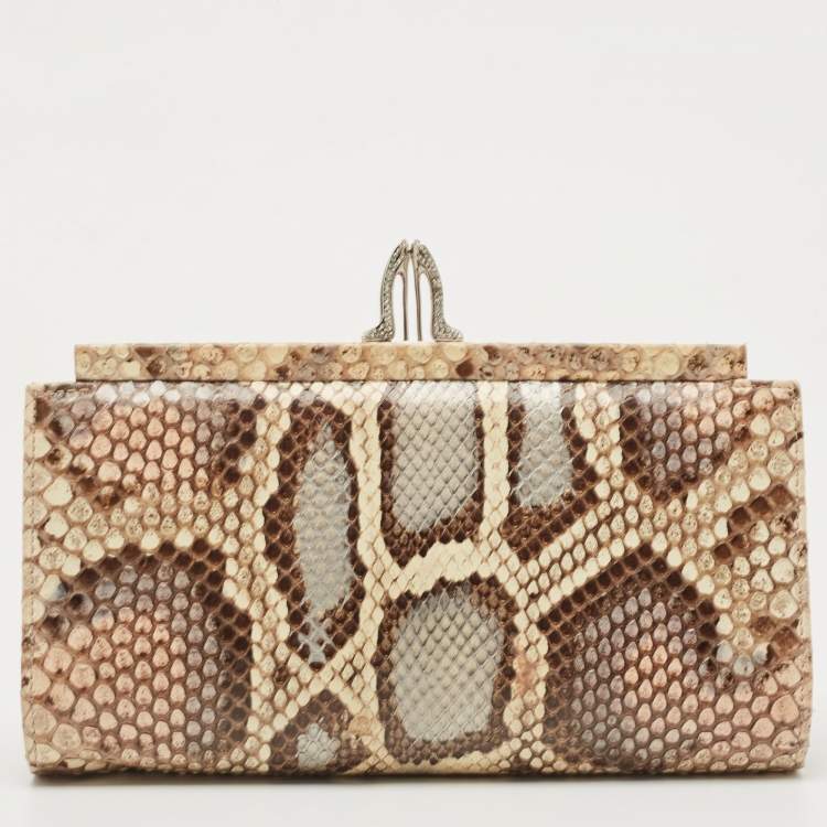Pre Owned Christian Louboutin Multicolor Python Crystals Embellished Lock Frame Clutch