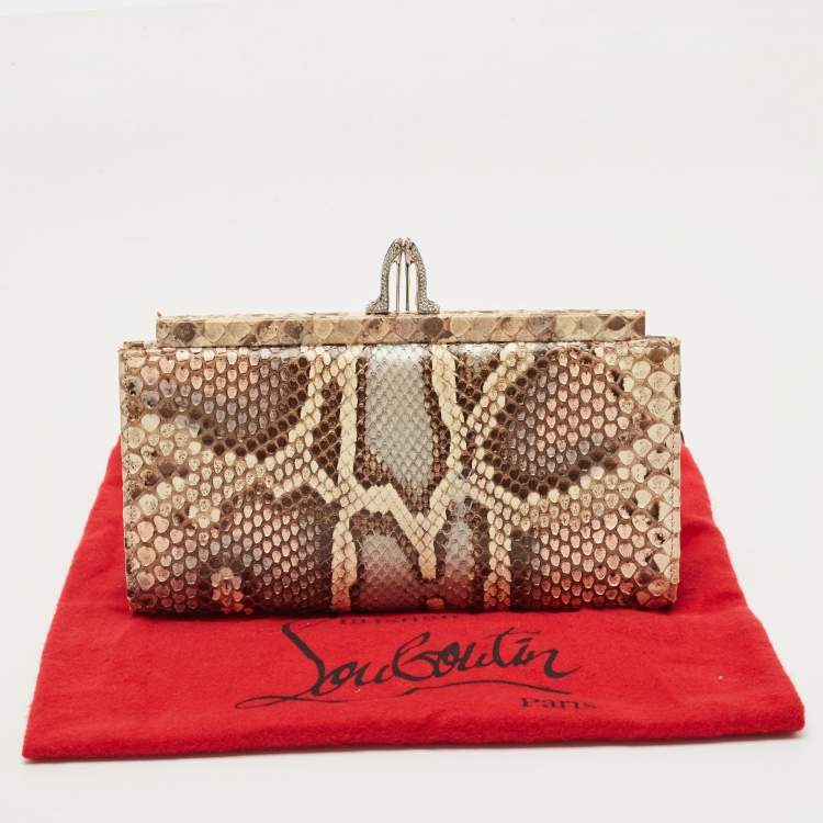 Pre Owned Christian Louboutin Multicolor Python Crystals Embellished Lock Frame Clutch