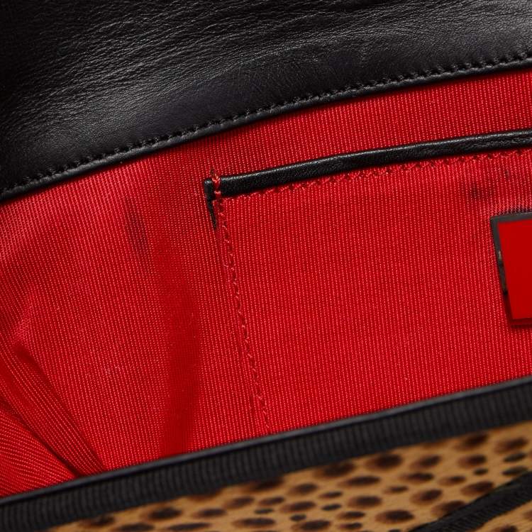 Pre Owned Christian Louboutin Beige/Black Leopard Print Calfhir Bow Flap Clutch