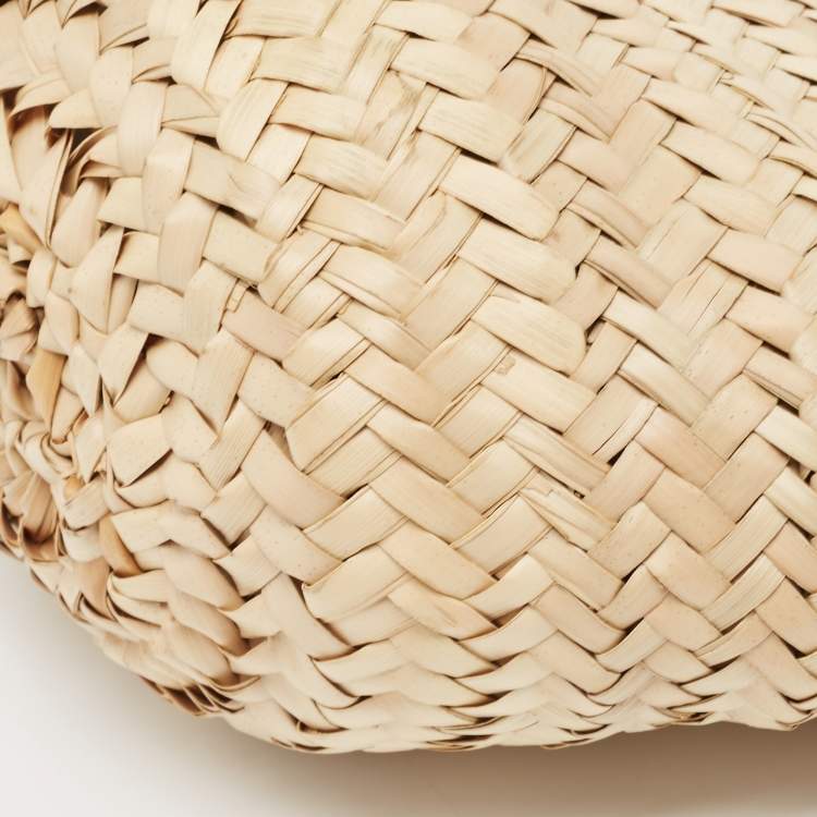 Pre Owned Christian Louboutin Brown/Cream Woven Raffia and Leather Small Loubishore Tote