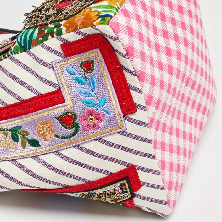Pre Owned Christian Louboutin Multicolor Canvas and Leather Caracaba Embroidered/Studded Shopper Tote