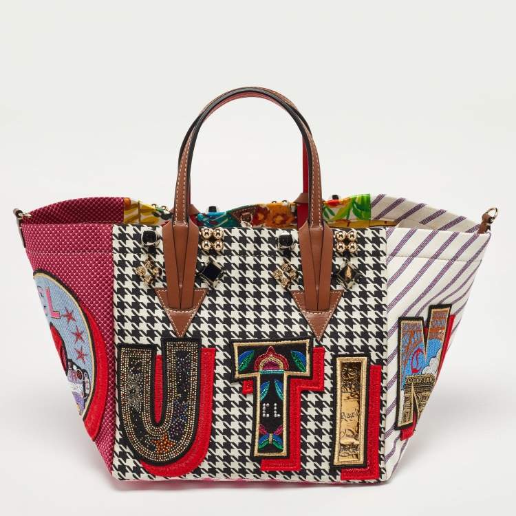 Pre Owned Christian Louboutin Multicolor Canvas and Leather Caracaba Embroidered/Studded Shopper Tote