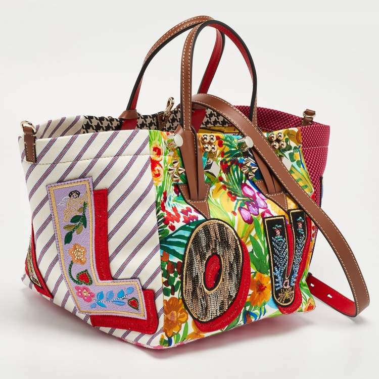 Pre Owned Christian Louboutin Multicolor Canvas and Leather Caracaba Embroidered/Studded Shopper Tote