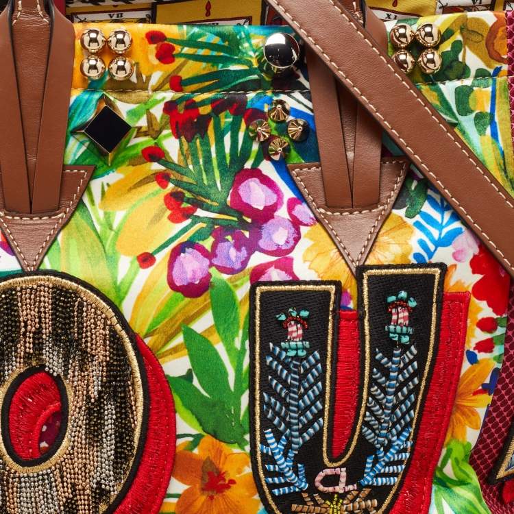 Pre Owned Christian Louboutin Multicolor Canvas and Leather Caracaba Embroidered/Studded Shopper Tote
