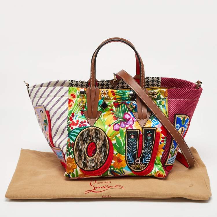 Pre Owned Christian Louboutin Multicolor Canvas and Leather Caracaba Embroidered/Studded Shopper Tote