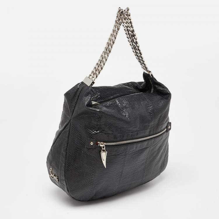 Pre Owned Christian Louboutin Black Snakeskin Embossed Leather Hobo
