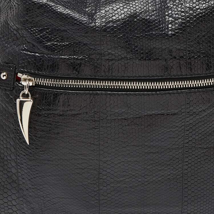 Pre Owned Christian Louboutin Black Snakeskin Embossed Leather Hobo