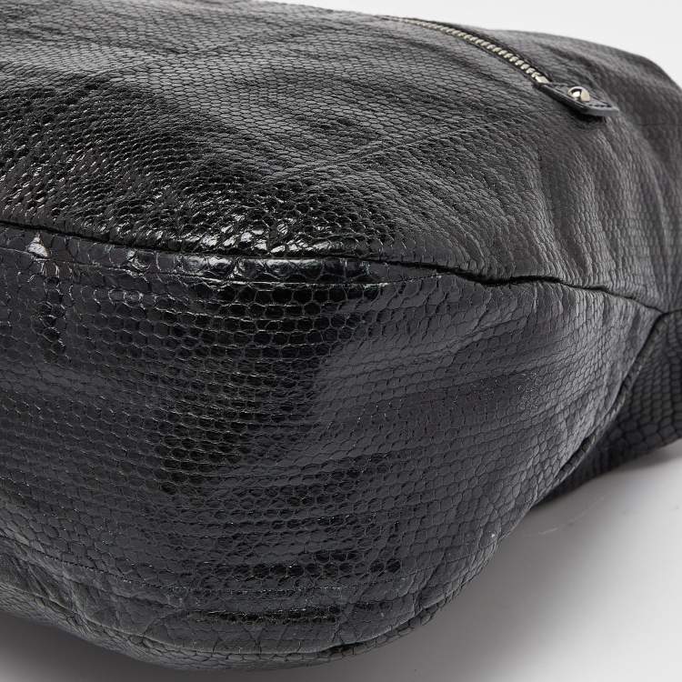 Pre Owned Christian Louboutin Black Snakeskin Embossed Leather Hobo