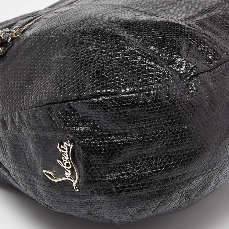 Pre Owned Christian Louboutin Black Snakeskin Embossed Leather Hobo