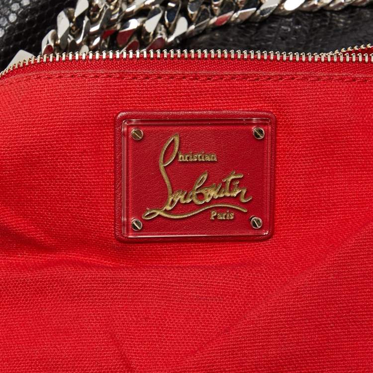Pre Owned Christian Louboutin Black Snakeskin Embossed Leather Hobo