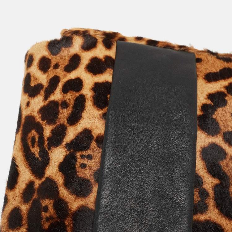 Pre Owned Christian Louboutin Beige/Black Leopard Print Calfhir Flap Clutch