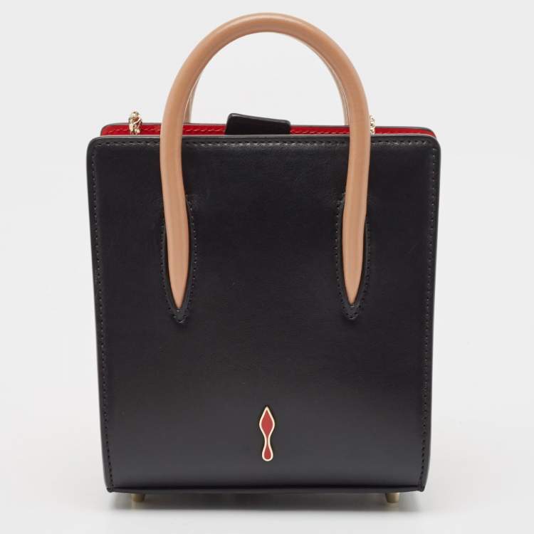 Pre Owned Christian Louboutin Black/Red Leopard Print Patent and Leather Nano Paloma Tote