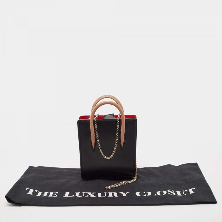 Pre Owned Christian Louboutin Black/Red Leopard Print Patent and Leather Nano Paloma Tote