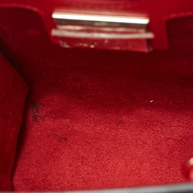 Pre Owned Christian Louboutin Black/Red Leopard Print Patent and Leather Nano Paloma Tote