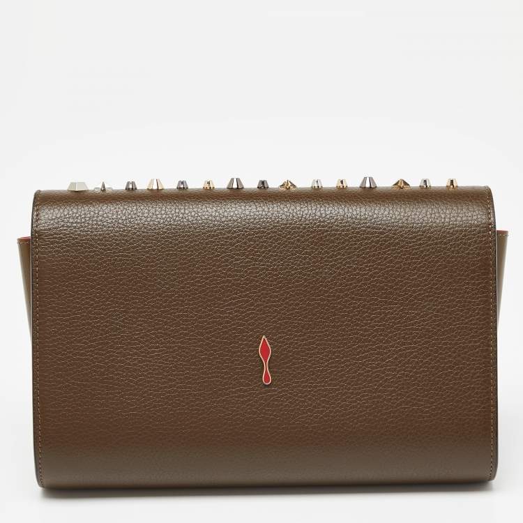 Pre Owned Christian Louboutin Olive Patent and Leather Paloma Embellished Chain Clutch