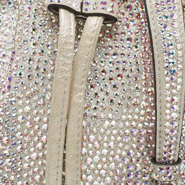 Pre Owned Christian Louboutin Silver Crystal Embellished Leather Marie Jane Bucket Bag